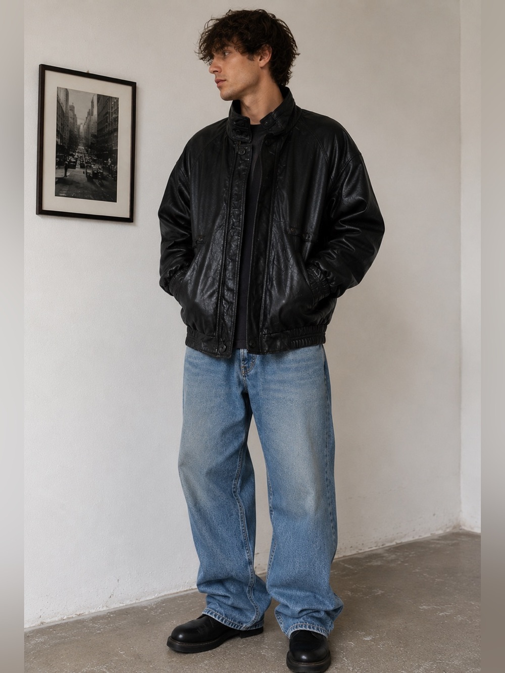 Vintage Fog by London Fog Leather Bomber Jacket Large | Oversized 90s